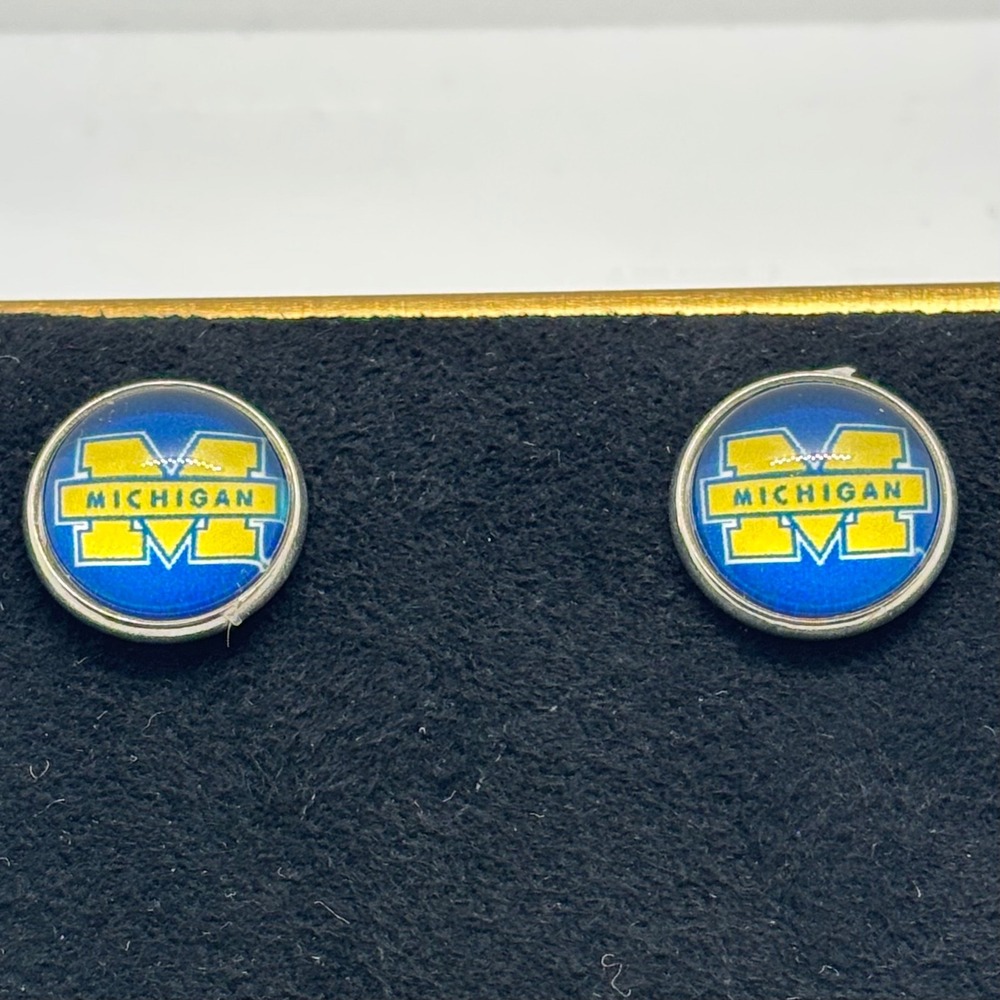 Michigan Wolverines Earrings Women OS Blue Maize Block M Logo Studs